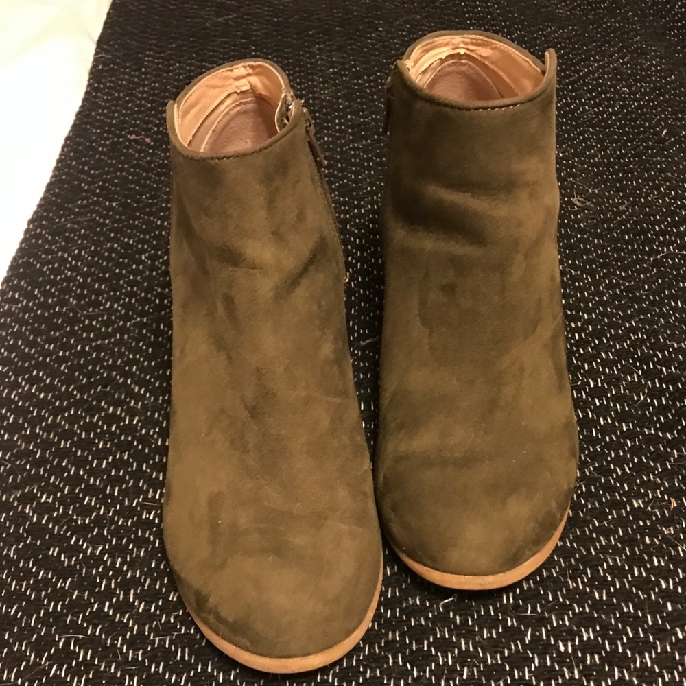Olive suede booties